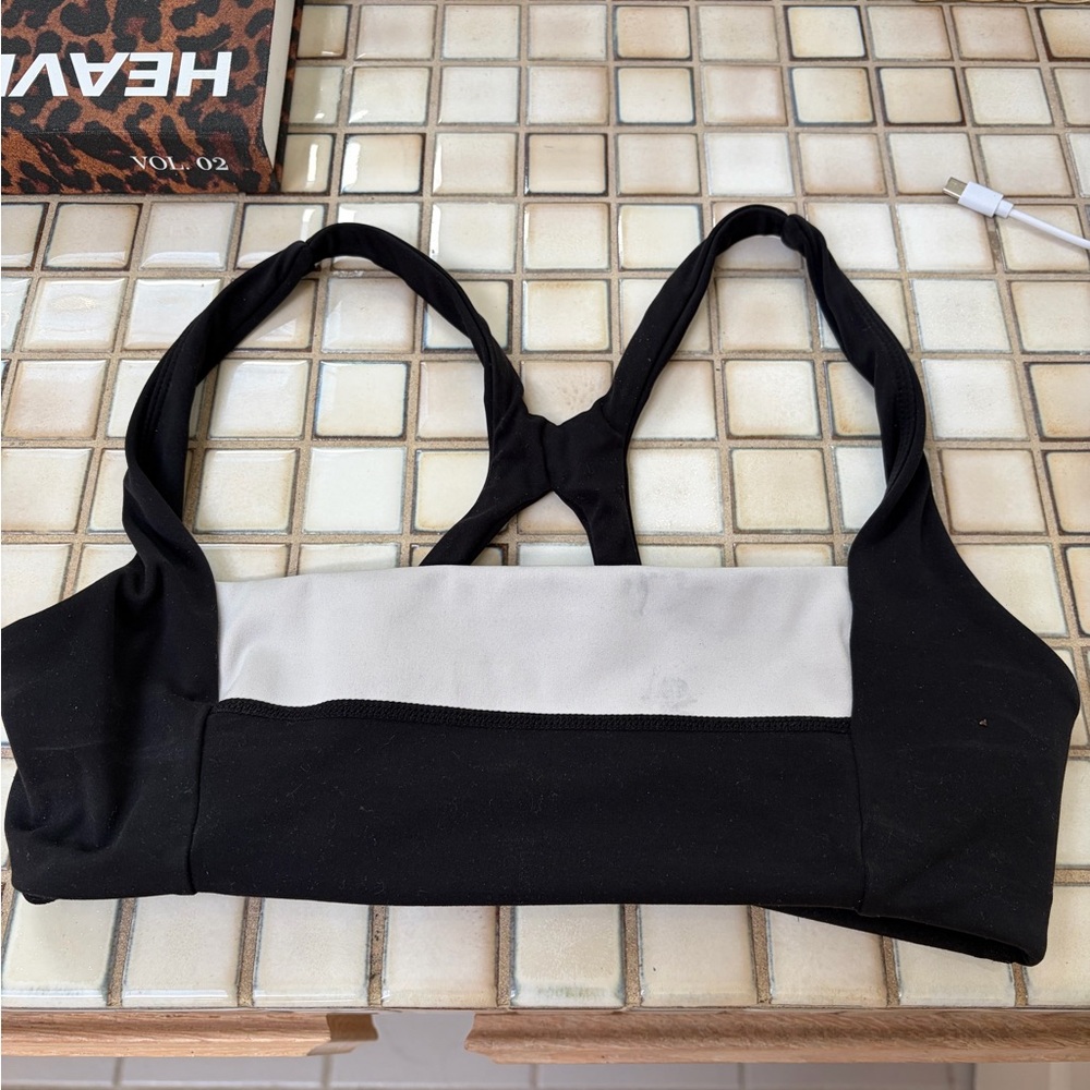 l*space Black and White Two-Tone Sports Bra